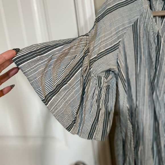 Free people Aleida sage green striped puff sleeve mini dress S - Picture 6 of 10